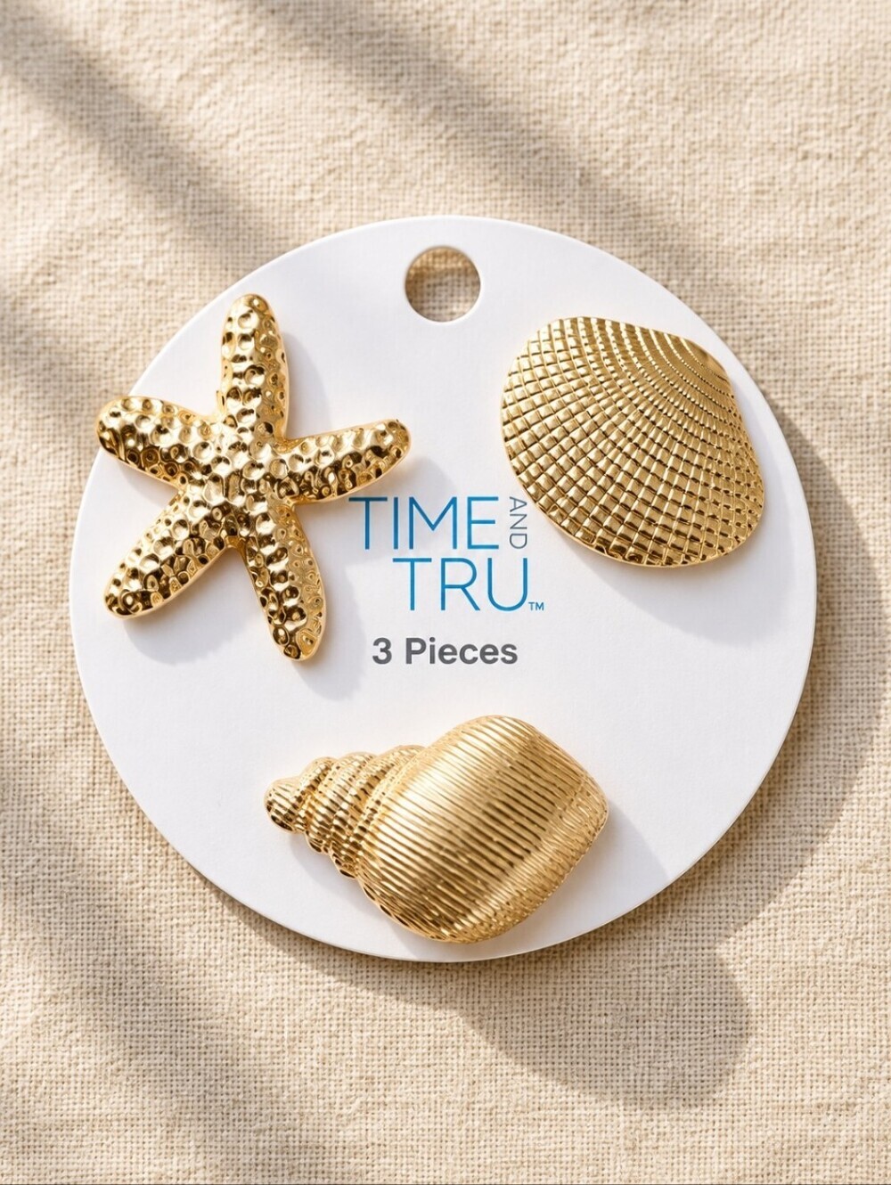 Time and Tru Metallic Gold Seashell Accent Trio Women's Hair Accessories